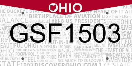 GSF1503 Ohio License Plate