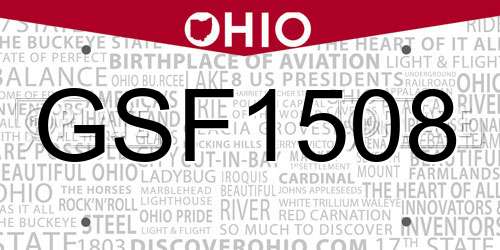 GSF1508 Ohio License Plate