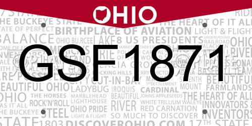 GSF1871 Ohio License Plate