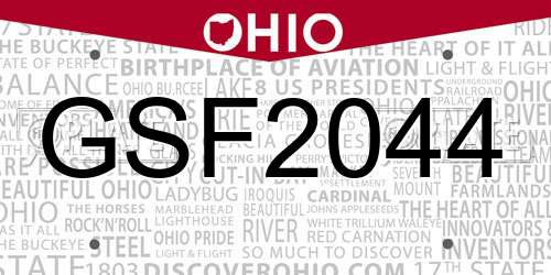 GSF2044 Ohio License Plate