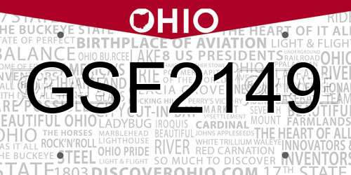 GSF2149 Ohio License Plate
