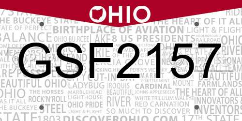 GSF2157 Ohio License Plate
