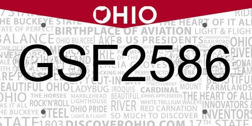 GSF2586 Ohio License Plate