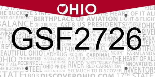 GSF2726 Ohio License Plate