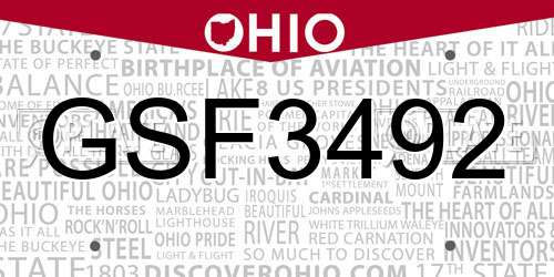 GSF3492 Ohio License Plate