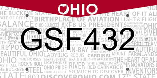 GSF432 Ohio License Plate