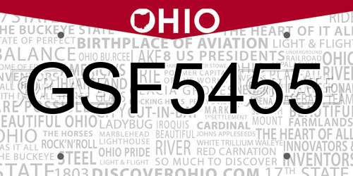 GSF5455 Ohio License Plate