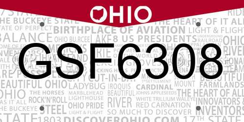 GSF6308 Ohio License Plate