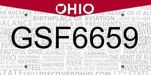 GSF6659 Ohio License Plate