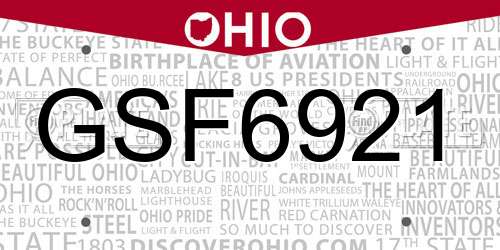 GSF6921 Ohio License Plate