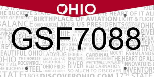 GSF7088 Ohio License Plate