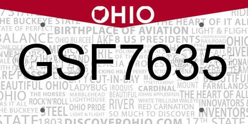 GSF7635 Ohio License Plate