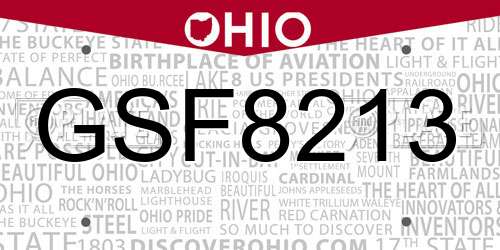 GSF8213 Ohio License Plate