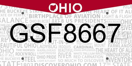 GSF8667 Ohio License Plate