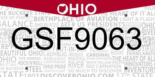 GSF9063 Ohio License Plate
