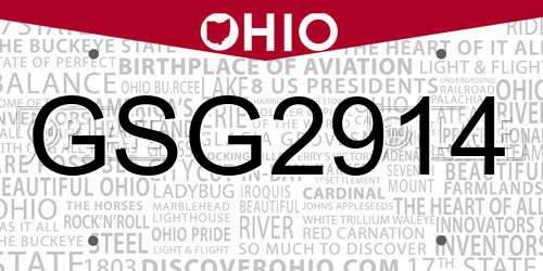 GSG2914 Ohio License Plate