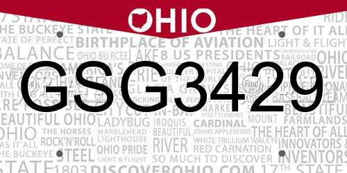 GSG3429 Ohio License Plate
