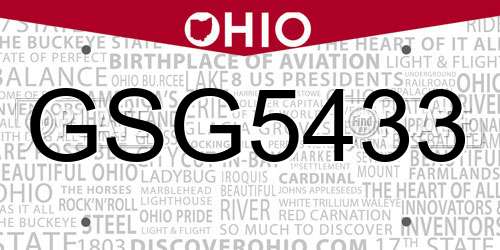 GSG5433 Ohio License Plate