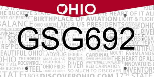 GSG692 Ohio License Plate