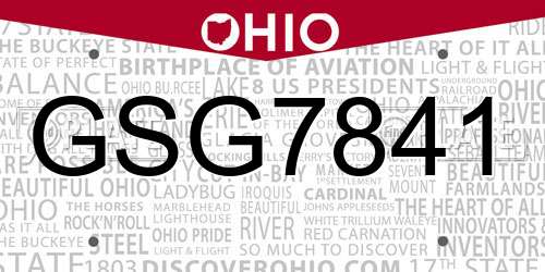 GSG7841 Ohio License Plate