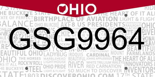 GSG9964 Ohio License Plate