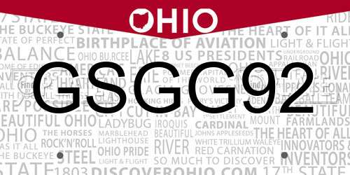 GSGG92 Ohio License Plate