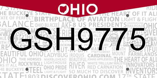 GSH9775 Ohio License Plate