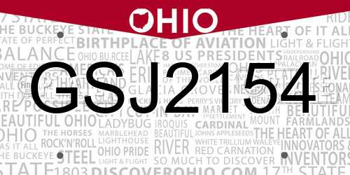 GSJ2154 Ohio License Plate