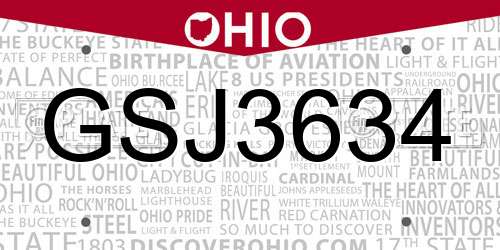 GSJ3634 Ohio License Plate