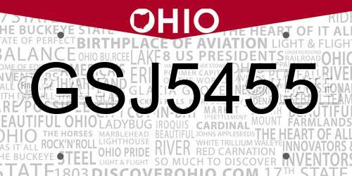 GSJ5455 Ohio License Plate