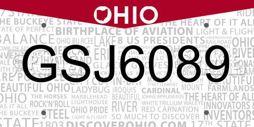 GSJ6089 Ohio License Plate