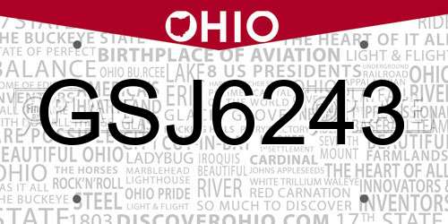 GSJ6243 Ohio License Plate