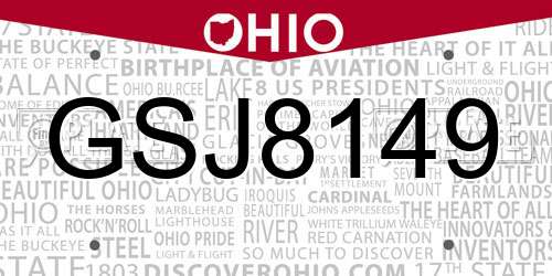 GSJ8149 Ohio License Plate