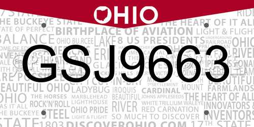 GSJ9663 Ohio License Plate