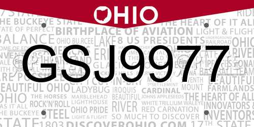 GSJ9977 Ohio License Plate