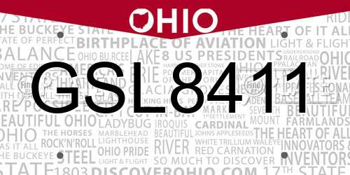 GSL8411 Ohio License Plate