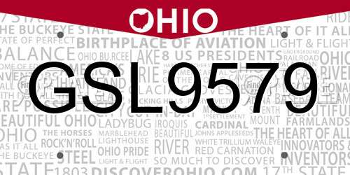 GSL9579 Ohio License Plate