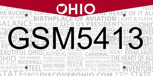 GSM5413 Ohio License Plate