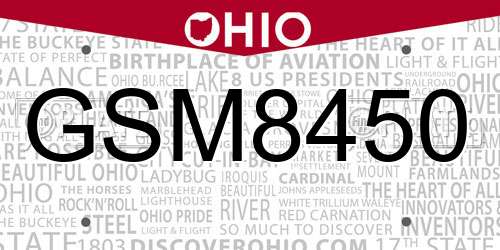 GSM8450 Ohio License Plate
