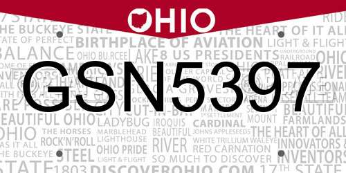 GSN5397 Ohio License Plate