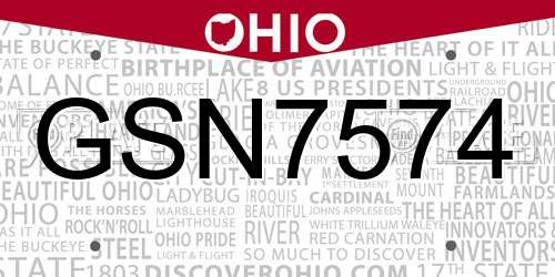 GSN7574 Ohio License Plate