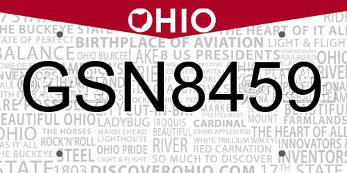 GSN8459 Ohio License Plate