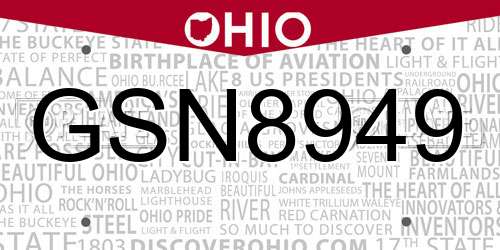 GSN8949 Ohio License Plate