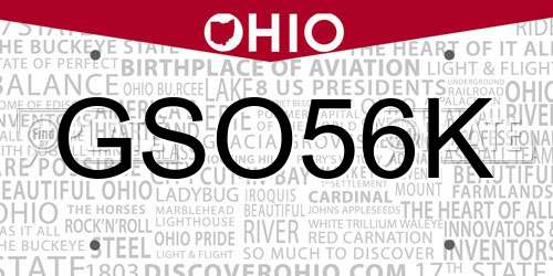 GSO56K Ohio License Plate