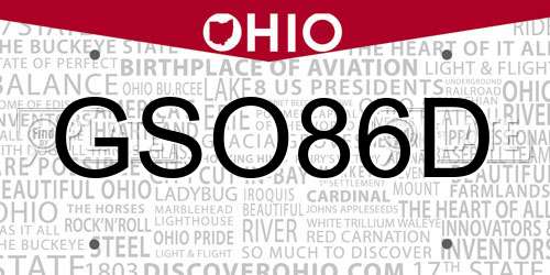 GSO86D Ohio License Plate
