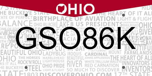 GSO86K Ohio License Plate