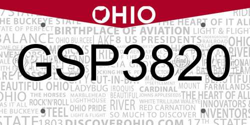 GSP3820 Ohio License Plate