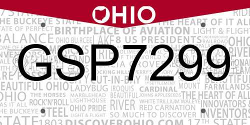 GSP7299 Ohio License Plate