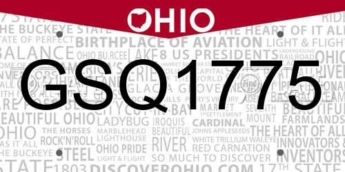 GSQ1775 Ohio License Plate
