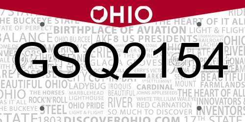 GSQ2154 Ohio License Plate